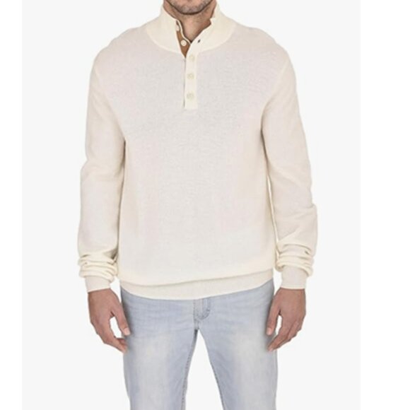 State Cashmere Men's Contrast Mockneck Pullover 100% Pure Cashmere Sweater XL - Picture 2 of 13
